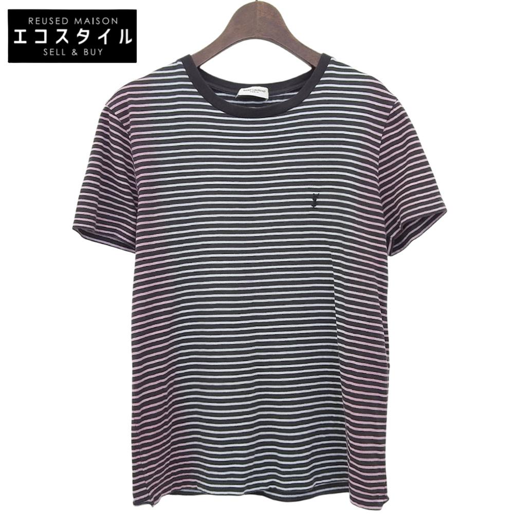 Saint Laurent Paris Gradient Stripe T-Shirt, Women's, White X Black, Size XS, 644057, 2020 Tops XS White / blackUsed