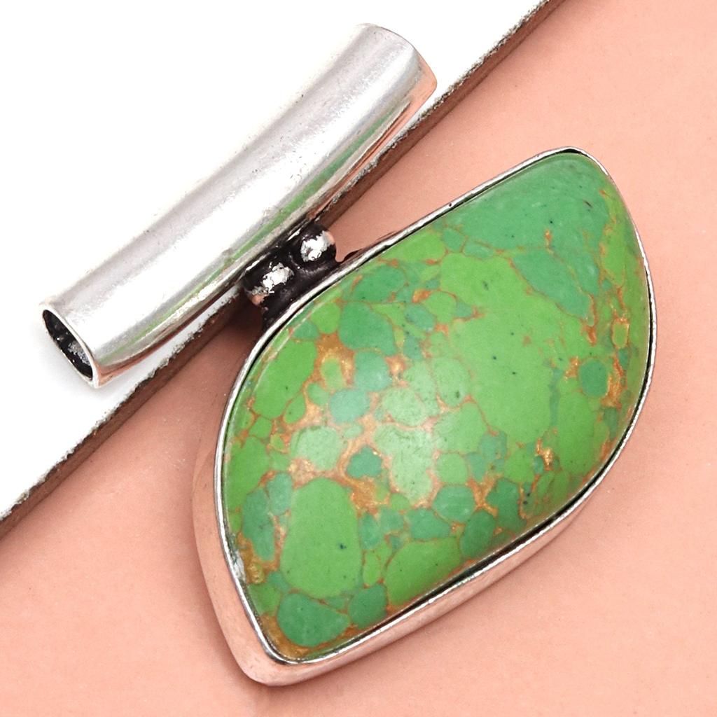Green Turquoise Gemstone Handmade Women's Unisex Silver Jewelry Pendant 1