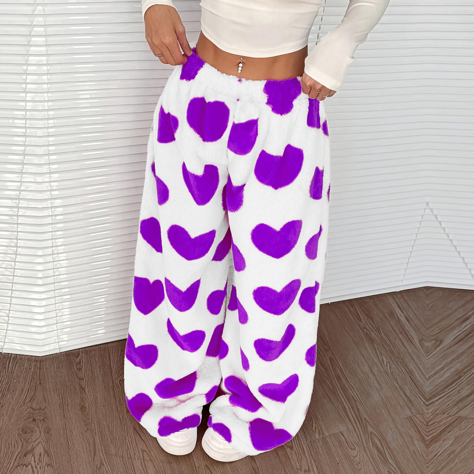 

Women s Casual And Fashionable Printed Elastic Waist Loose Wide Leg Pants L фиолетовый