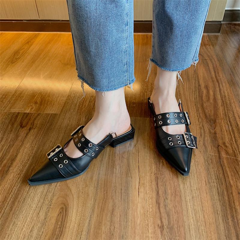 Мода 2024 лето женские новые стильные и удобные повседневные босоножки на среднем каблуке — фото 3