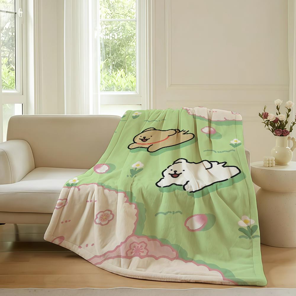 Cute Line Puppy Cartoon Blanket Warm Soft Suitable For Bedroom Sofa Bed Living Room Office Travel Camping Gifts
