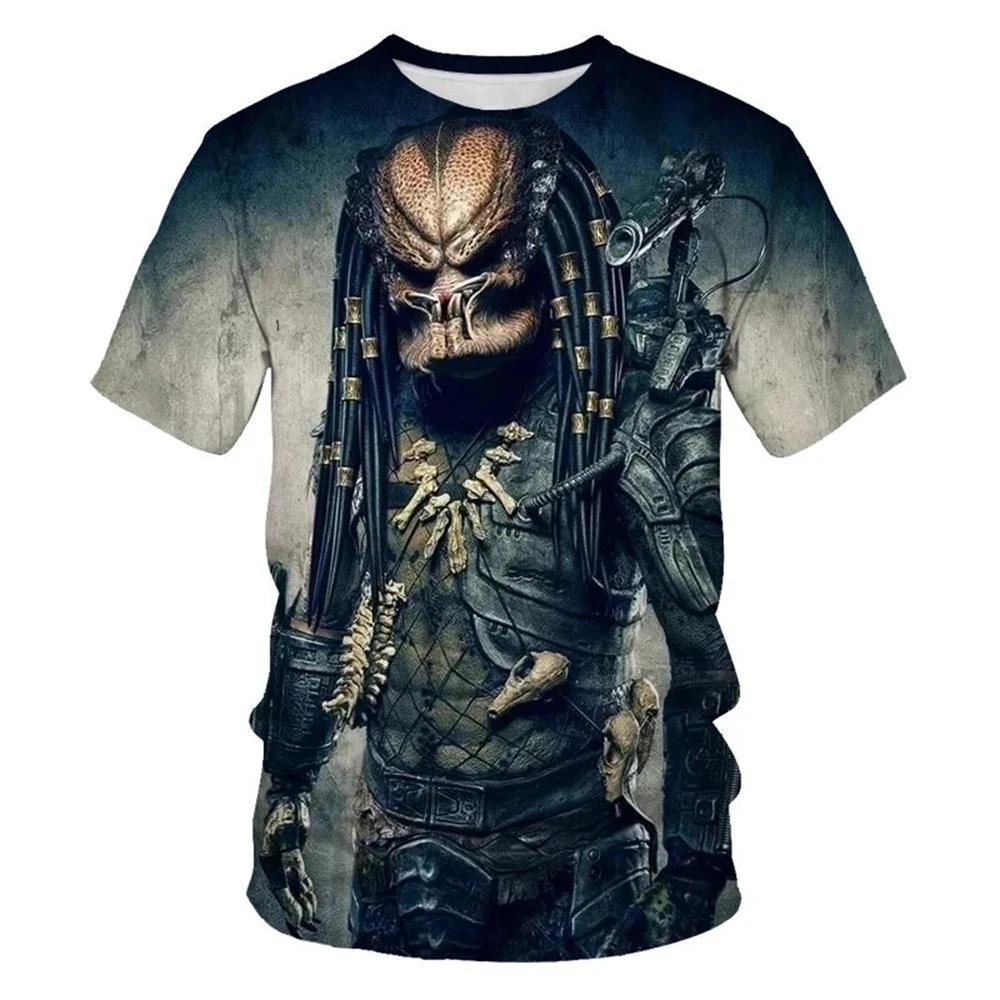 MINISO 3D Printed Movie "Predator" Alien Killer Men's T-shirt Cartoon Harajuku Fashion Adult Short Sleeved Round Neck Top Clothing
