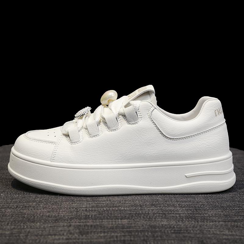Light Luxury Style Small White Shoes Women  Autumn New Thick Bottom Lace-up All Casual Sports Board Shoes Tide