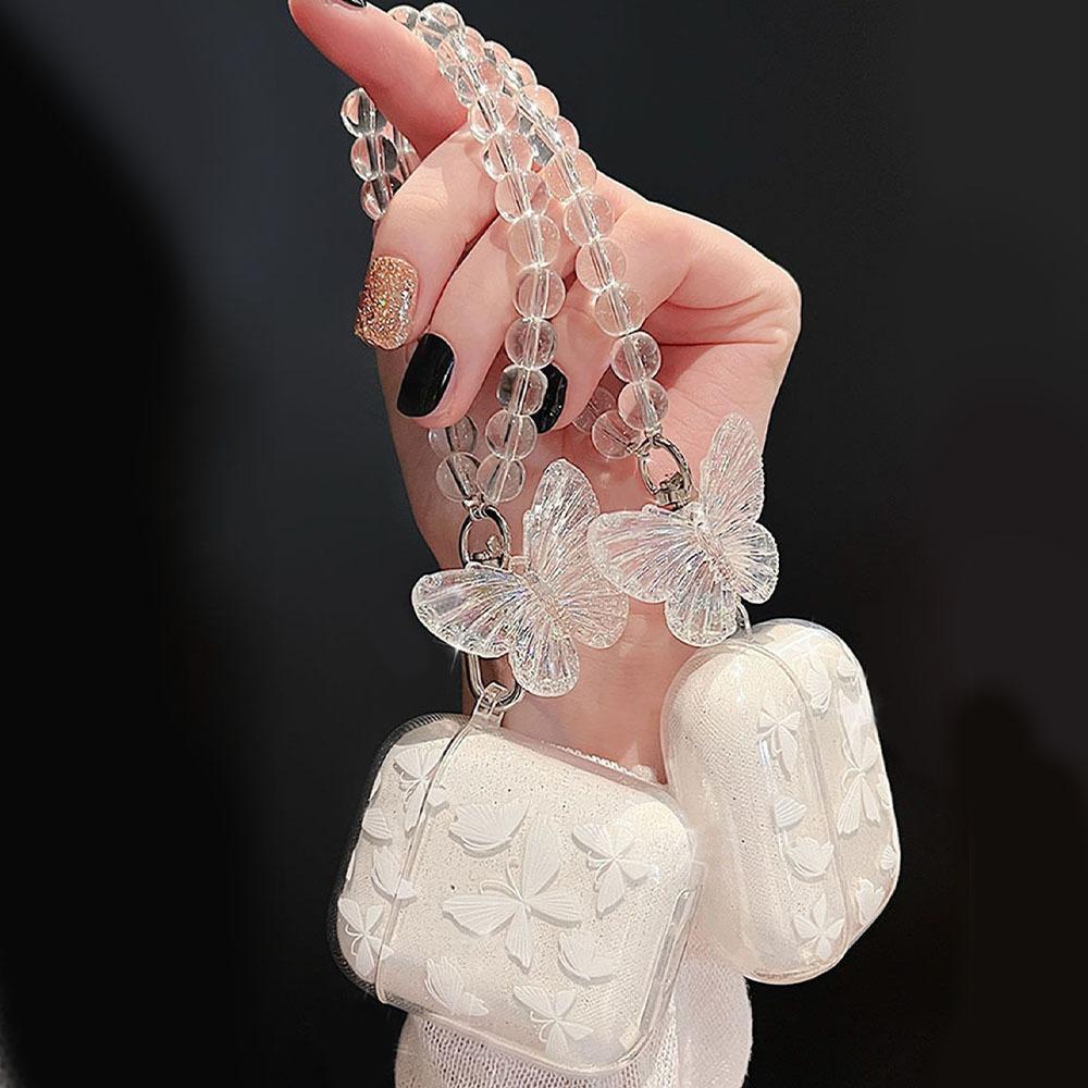 Crystal Butterfly Pendant Bead Bracelet Earphone Protective Case For Airpods Pro3/ Pro2/Pro For Airpods 4/3/2/1 Headphone Cover