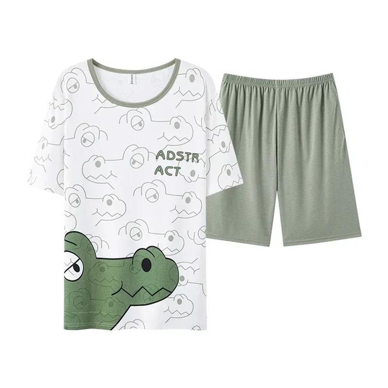 

Новая летняя мужская пижама с круглым вырезом, трикотажная хлопковая пижама с принтом собаки для мужчин, повседневная ночная одежда, пижамный комплект L for 50-60kg