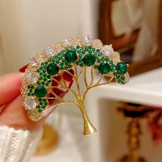 Women Brooch Sparkling Rhinestone Inlaid Money Tree Shape Anti-Exposure Buckle Suits Shirts Sweaters Bags Badge Outfit