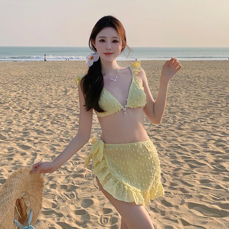 Women's High-End 2025 Dress-Style Three-Piece Bikini Swimwear for Hot Spring Vacations