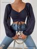Summer V-Neck Chiffon Lantern Sleeve Drawstring Top