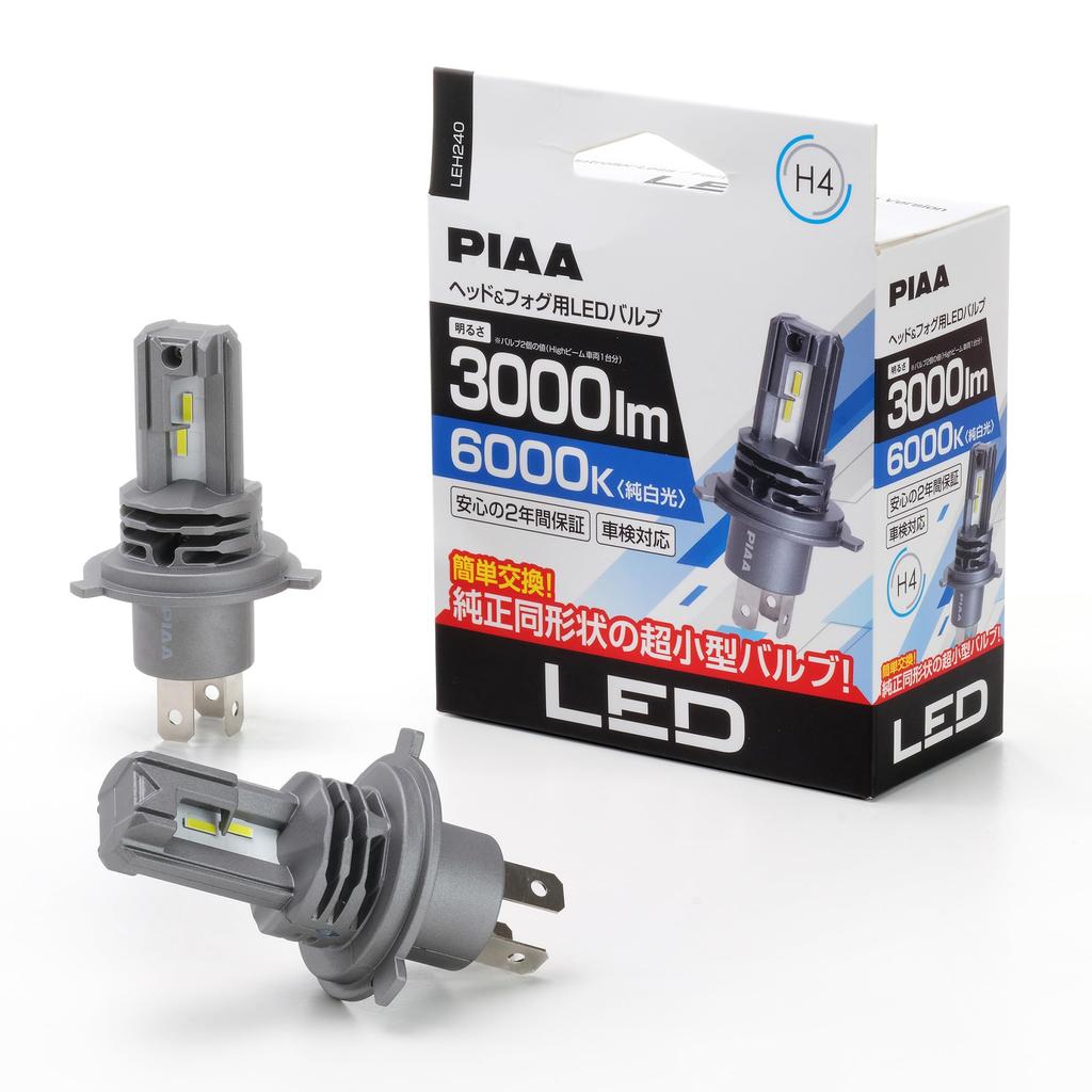 PIAA LEH240 LED Car Lamp Type Standard 12V Meets New Vehicle Inspection Waterproof and Pack of 2 Headlight/Fog Bulbs, 6000K, Controller-less - Series,