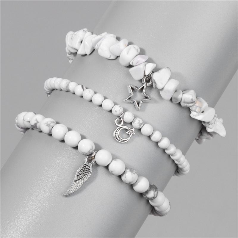 Pack Of 3 Trendy Star And Moon Pendant Bracelets For Women Fashionable Crystal Alloy Writ Chain Jewelry
