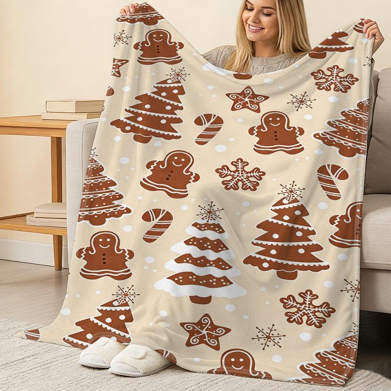 Christmas Gingerbread Man Series Lightweight Flannel Throw Blanket: Soft, Cozy & Warm for Home Winter Use