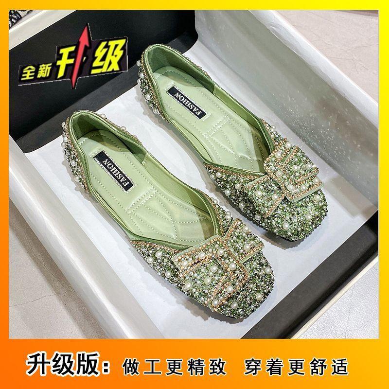 Pearl rhinestone women's shoes single shoes flat shoes shallow mouth single shoes women's 2025 new
