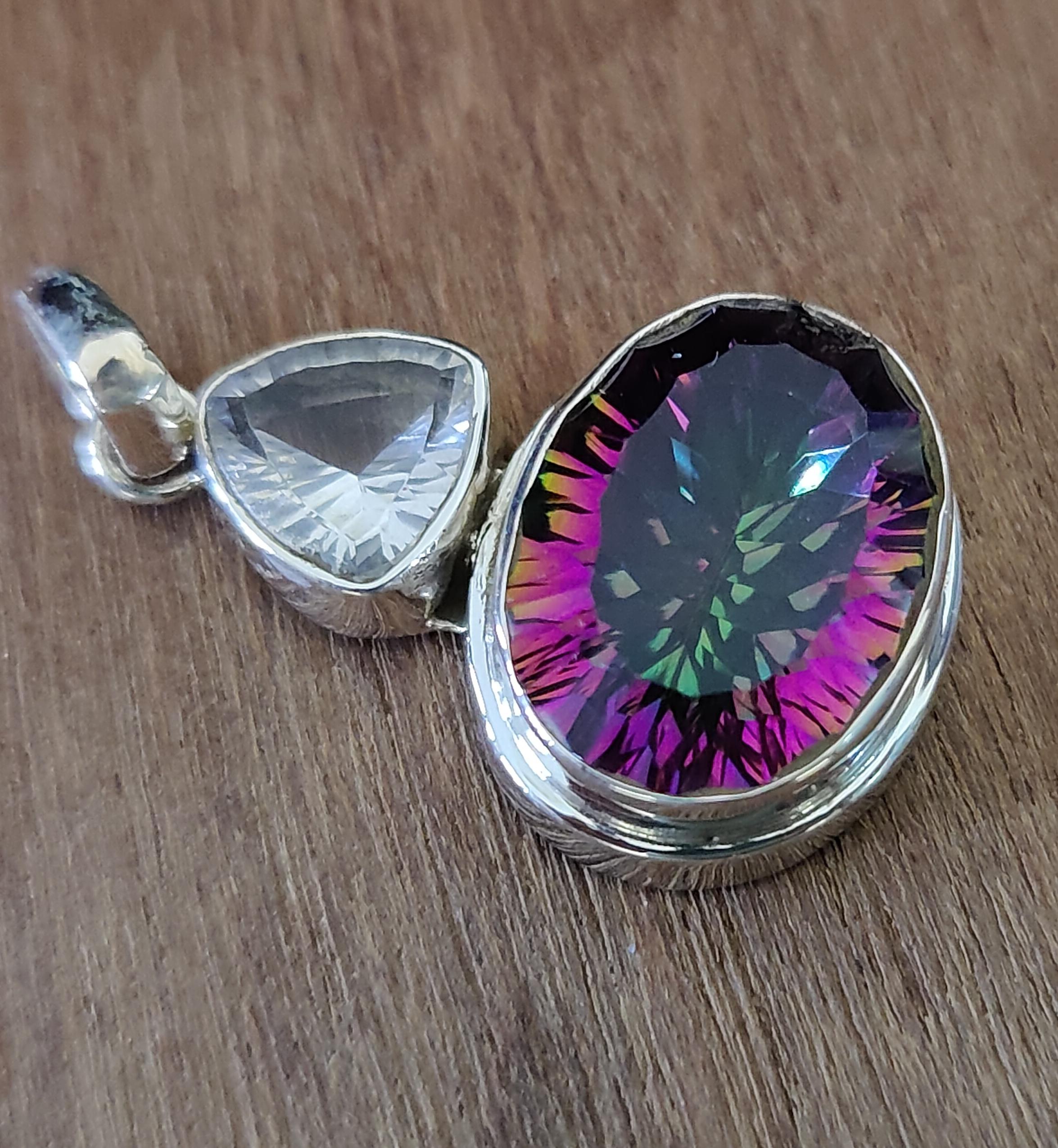 

Подвеска из прозрачного кварца с мистическим топазом, подвеска из драгоценного камня, ювелирные изделия из цельного серебра 925 пробы, женское ожерелье, подарок для нее