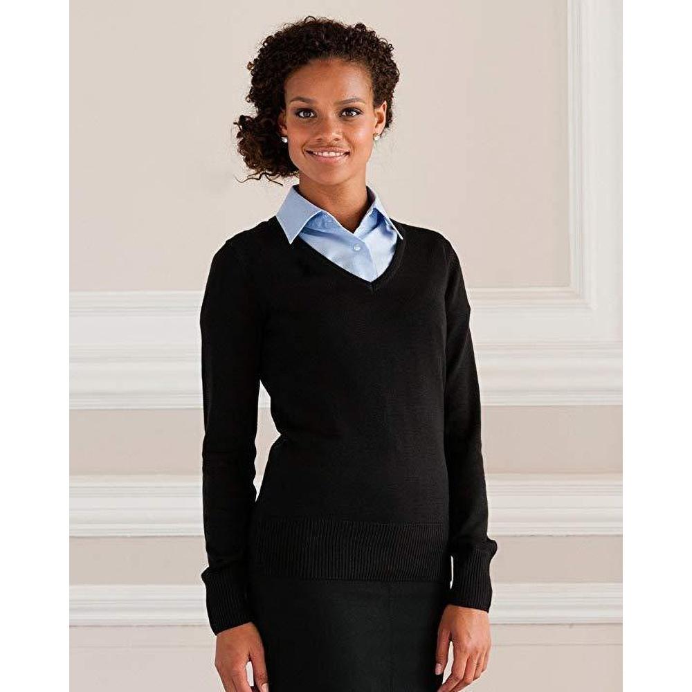 Russell Collection Ladies/Womens V-Neck Knitted Pullover Sweatshirt