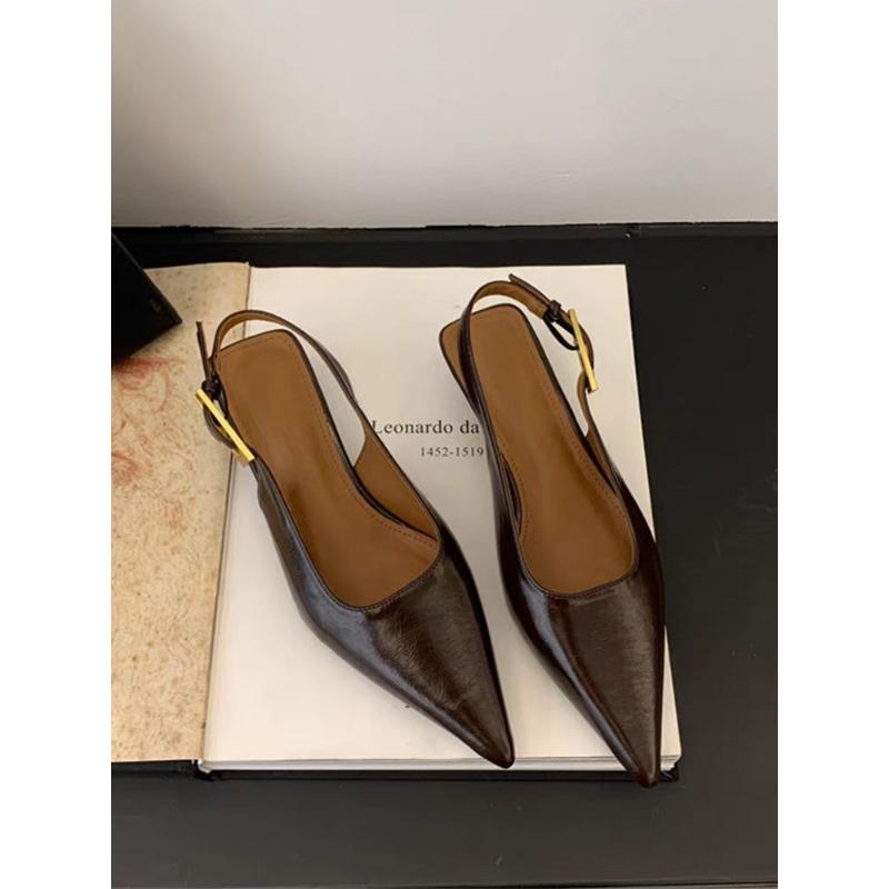 

Simple soft leather fairy slender low heel temperament bag head sandals casual rear tripple strap single shoes pointed small leather shoes 39