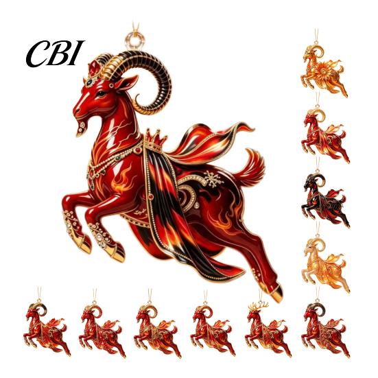 Christmas Tree Hanging Ornaments Galloping Goat Ornament, 2D Flat Acrylic Pendant, New Year Holiday Celebration Trinkets Decoration for Tree, Mantel,