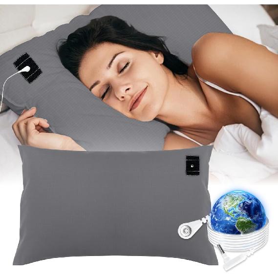 Grounding Pillowcase with Grounding Cord, Grounding Pillowcase Queen Conta Silver Fibers, Conductive Cotton Grounding Pillow Case, Improve Sleep, серый