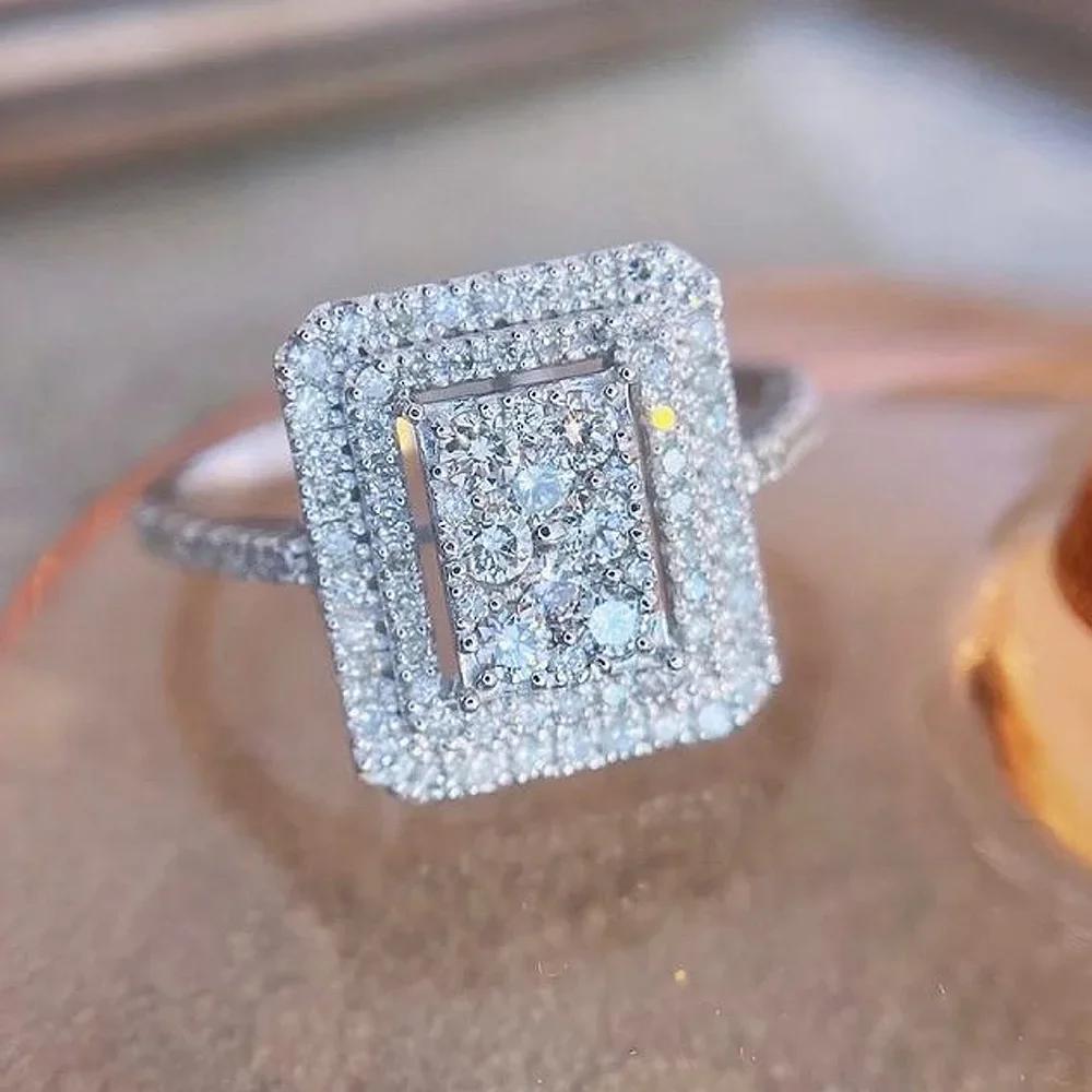 

New Fashion Square Flashing Ring with Geometric Luxury Inlaid AAA Cubic Zirconia Wedding Accessories Women s Zircon 6