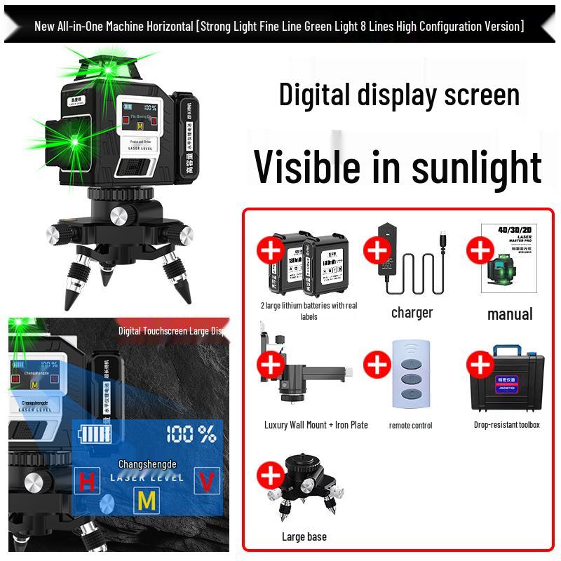 12-Line Green Laser Level with 8-Line Red Infrared Projection, 3D Blue Light, Wall-Mounted, High-Precision Automatic Laser by Mai Taibao.