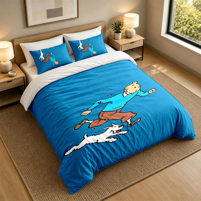 3Pcs Bedding SetTintin Soft Bed Sheet and Two Pillowcases Home Bedroom Decor