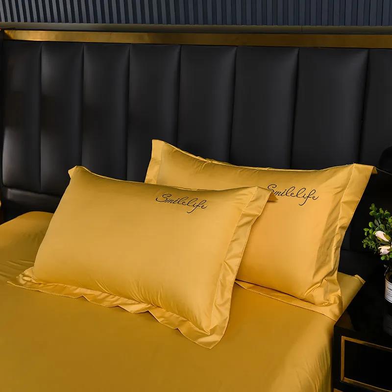 Pillowcase Summer Cool Ice Silk Pillow Cover Embroidered Solid Color Washed Ice Silk Pillow Cover Two Pack 4874cm