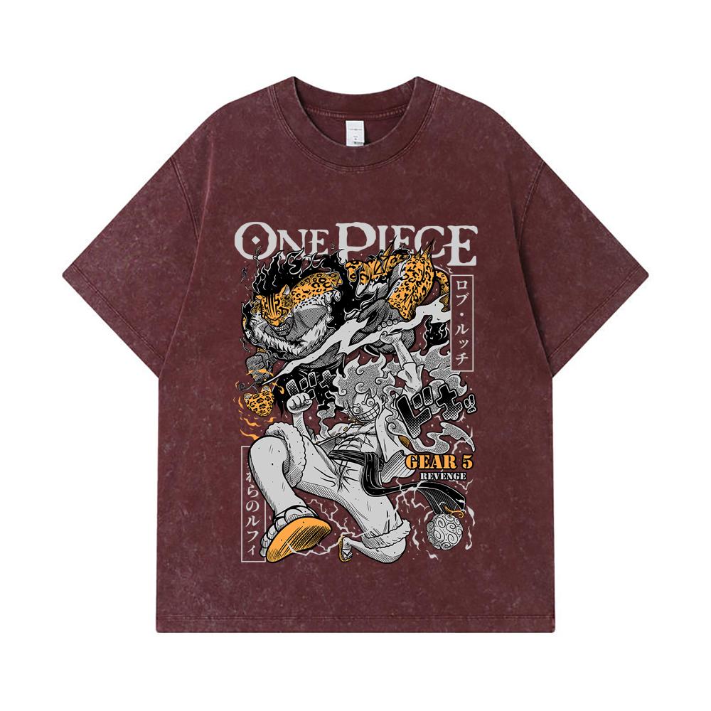 275 GSM Washed T-shirts 100% Cotton One Piece V48 Luffy Lucci Print Unisex Heavy Cotton T Shirt