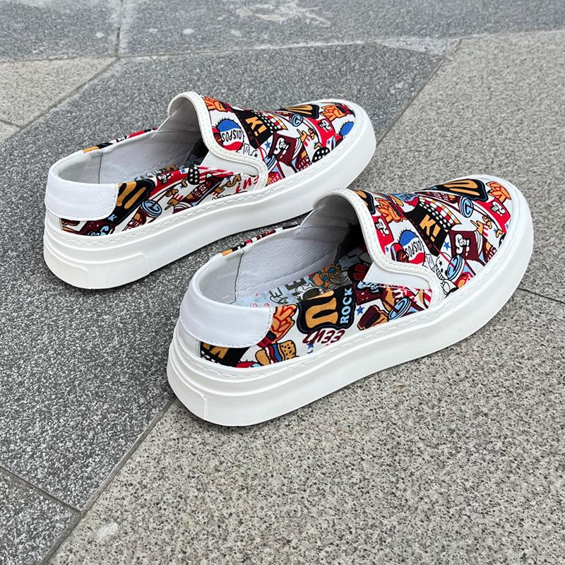 Summer New Men's Graffiti Printing Pattern Canvas Shoes Breathable Casual Slip On Walking Sneakers Footwear Flats