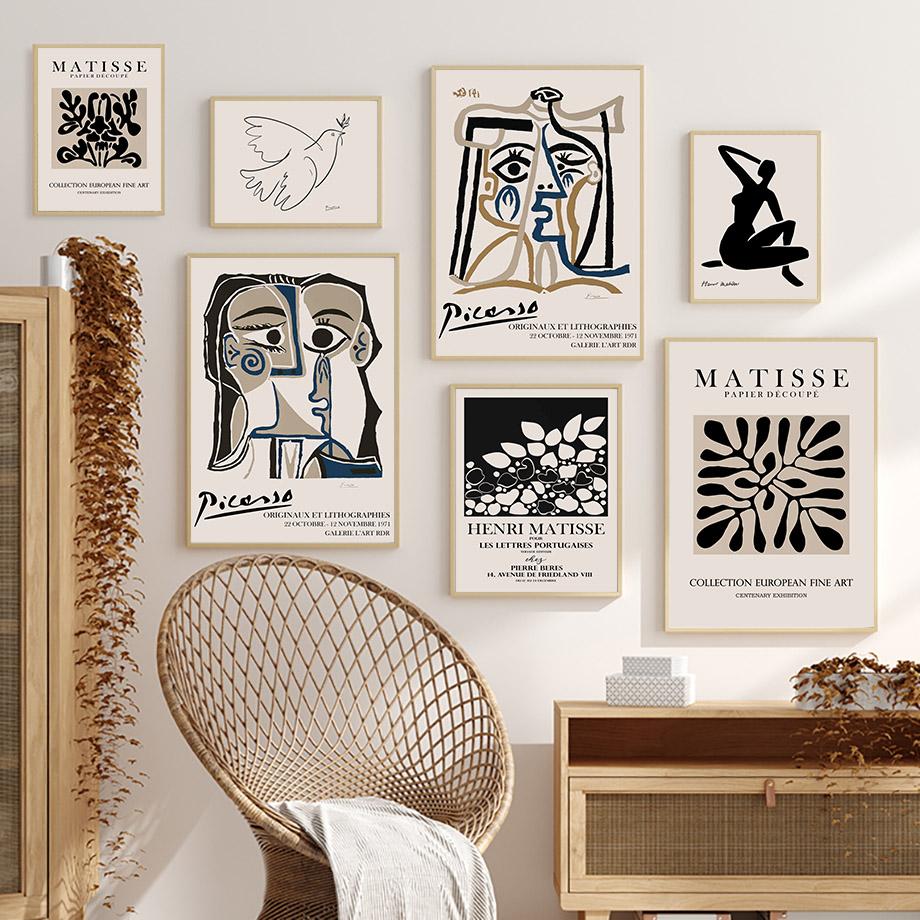Abstrakt Matisse Picasso Ansikt Due Blad Nordiske Plakater og Maleri Trykk Veggkunst Lerret Veggbilder for Stuedekor