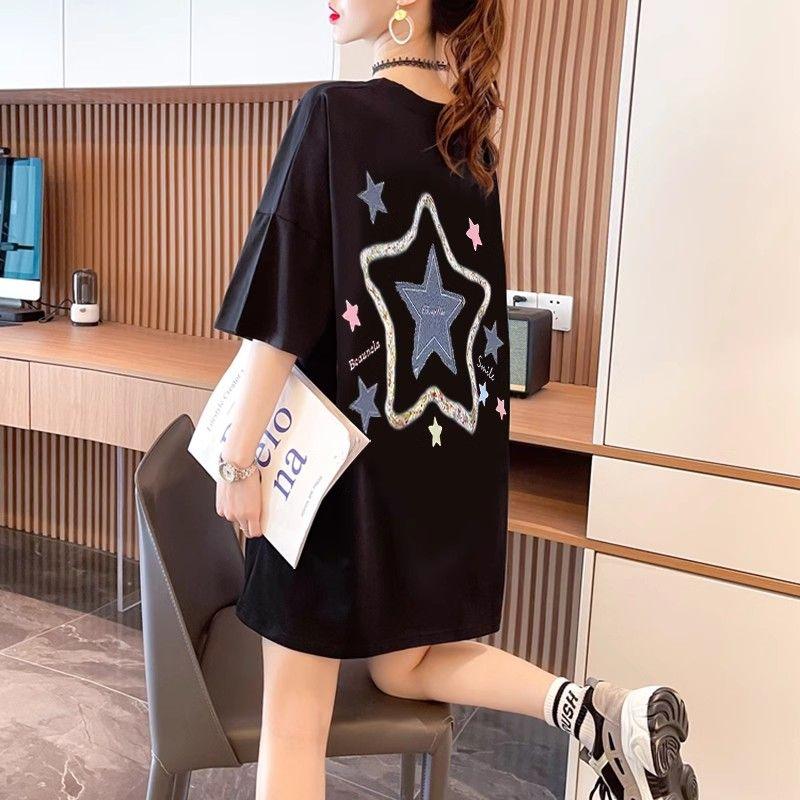 Women Summer Plus Size Star Pattern Print T-shirts Casual Loose Short-sleeved Top Oversized Tshirts