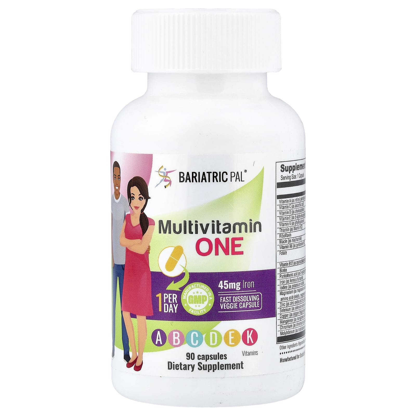 

BariatricPal, One Multivitamin with Iron, 90 Capsules
