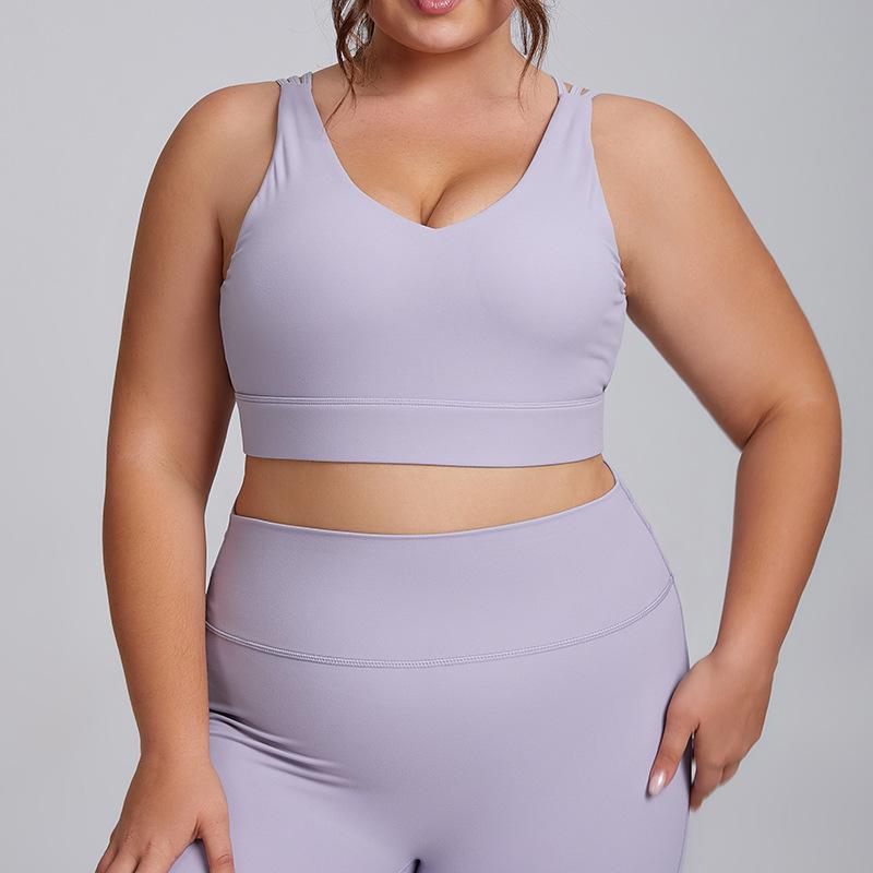 Plus Size High Elastic Yoga Suit: Women's Brushed Nude Feel Set with Shockproof Sportswear