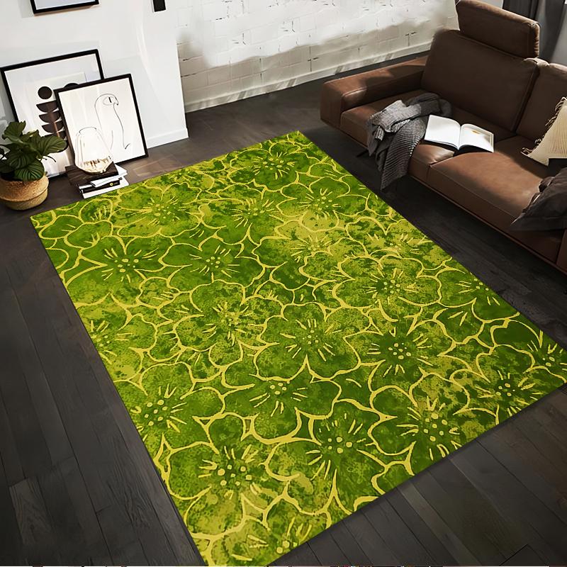 Green Floral Pattern Carpet with Yellow Outlines for Living Room Decor Suitable for Use As an Anti-slip for Living Room Bedroom Sofas