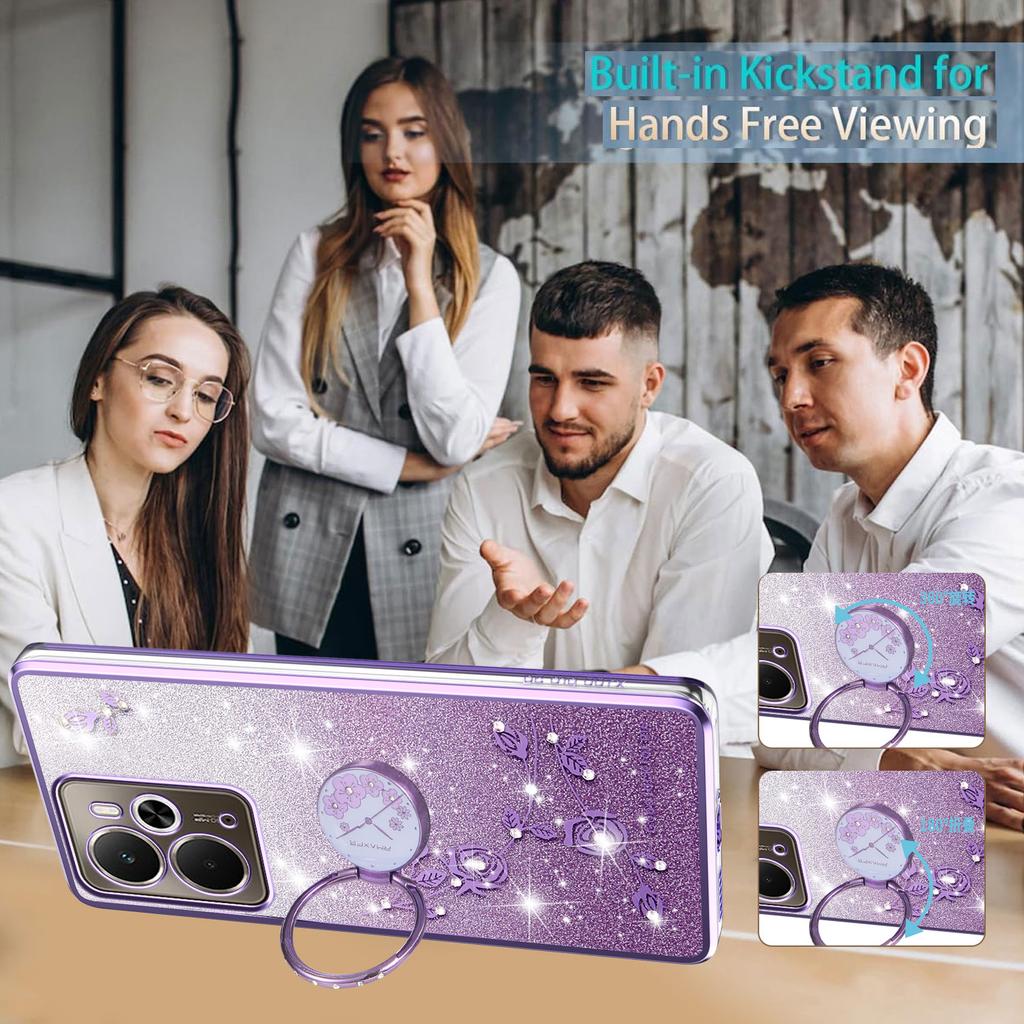 KADEM Pro Realme 14T 5G/14 5G Pouzdro Prsten Stojánek TPU Květiny Kryt na telefon Gradientní Třpytky