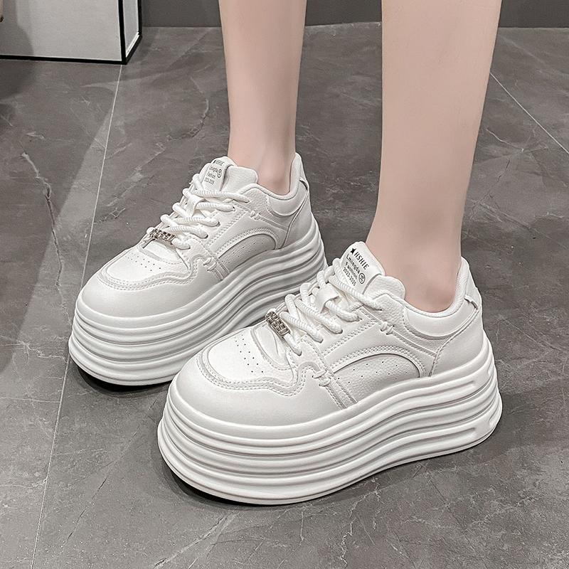 Fashion High Platform Shoes Women Spring Autumn Chunky Sneakers Designer Thick Sole Leather Sports Shoes Breathable Sneakers Woman