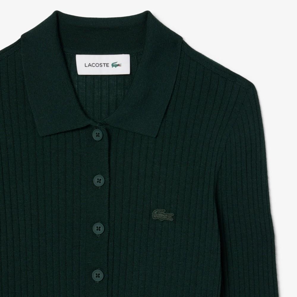 Lacoste Women's Ribbed Long-Sleeve Polo Sweater AF4006-55NYZP