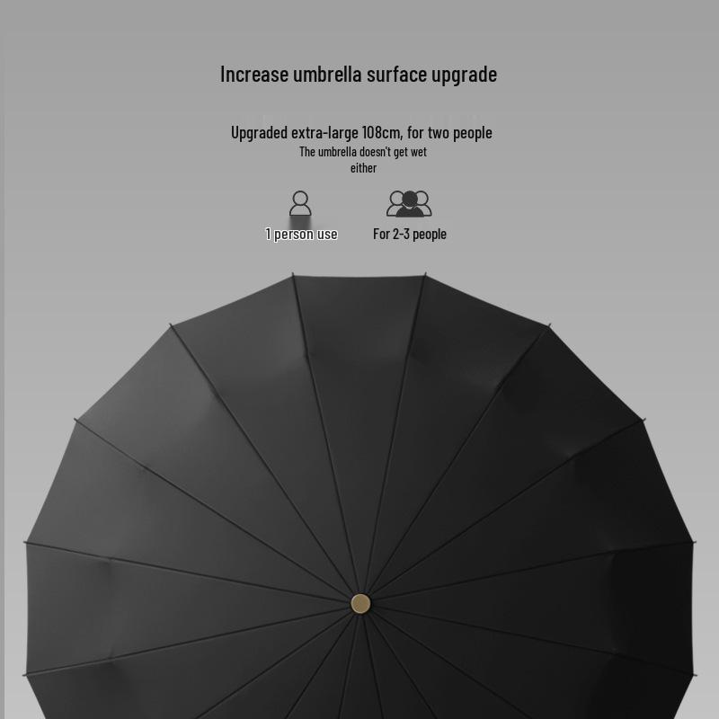 96-rib Automatic Windproof Umbrella with Wooden Handle, UV Protection, Sun & Rain Shield, for Men & Women - Enlarged, Thickened, Reinforced.