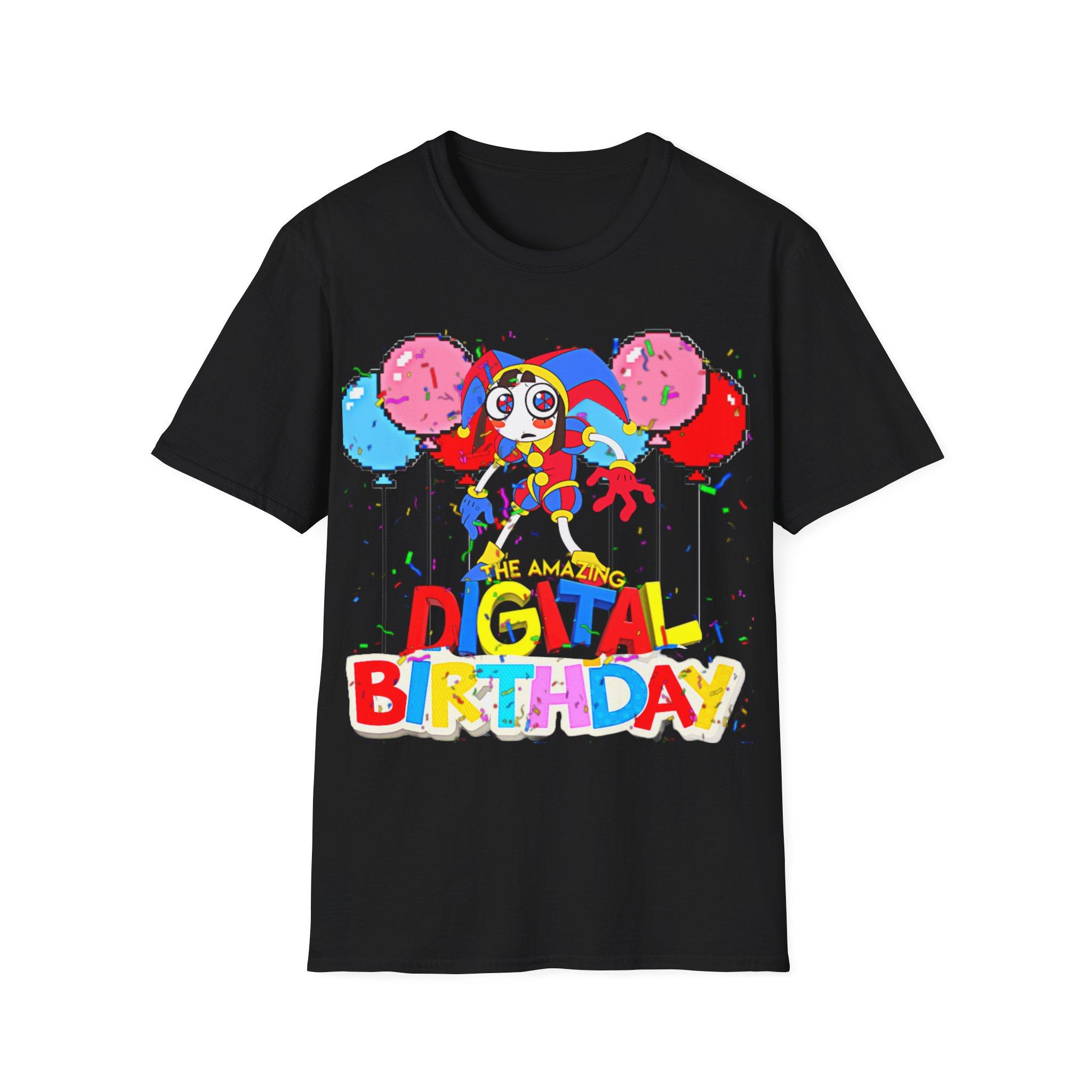 

Amazing Digital Birthday Party Pomni Commemorative Shirt 2026 Summer Round Neck Unisexs Womens Casual Oversized Retro Tshirt 4XL