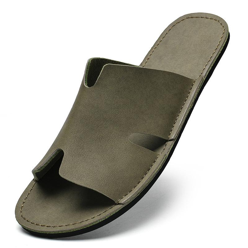 Mens Slippers Luxury Leather Slides Flats Slip Ons Summer Indoor Outdoor Casual Sandals Fashion Beach Shoes for Men 2025 New