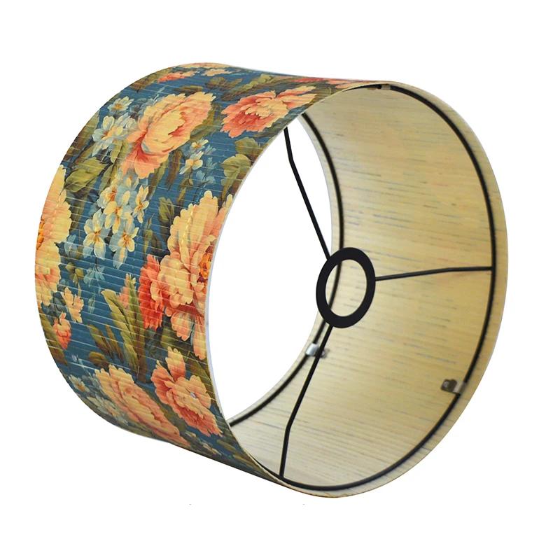 Retro Style Flower Printing Lampshade Hotel Homestay Decor Bamboo Art Floor Lamp Cover Light Cover Living Room Wall Lamp Shade