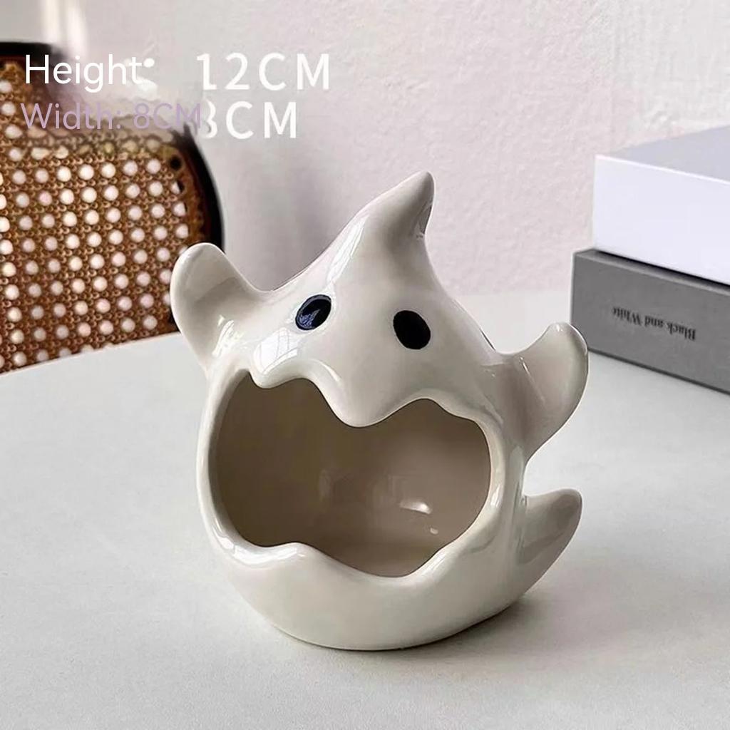 Ceramic Ghost Candle Holder Ashtray Desktop Aromatherapy Candle Container Halloween Christmas Gift Practical Home Decoration New