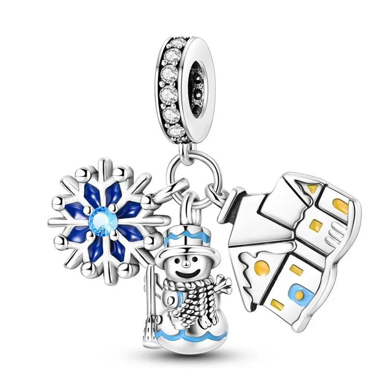Original Copper Christmas Gift Snowflake Penguin Heart Crystal Ball Beads Charms For Bracelet Diy Women Jewellery