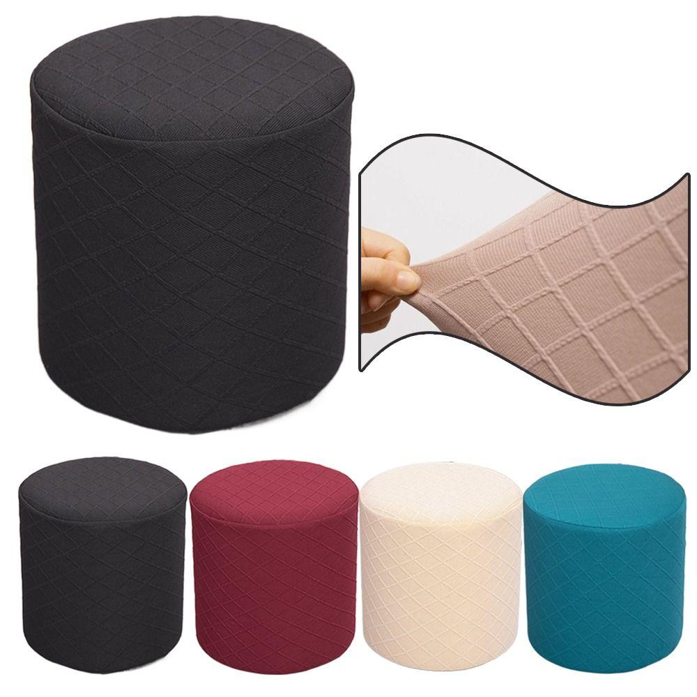 Durable Solid Color Jacquard Ottoman Cover Round Soft Footrest Slipcover Elastic Square Stool Cover Living Room