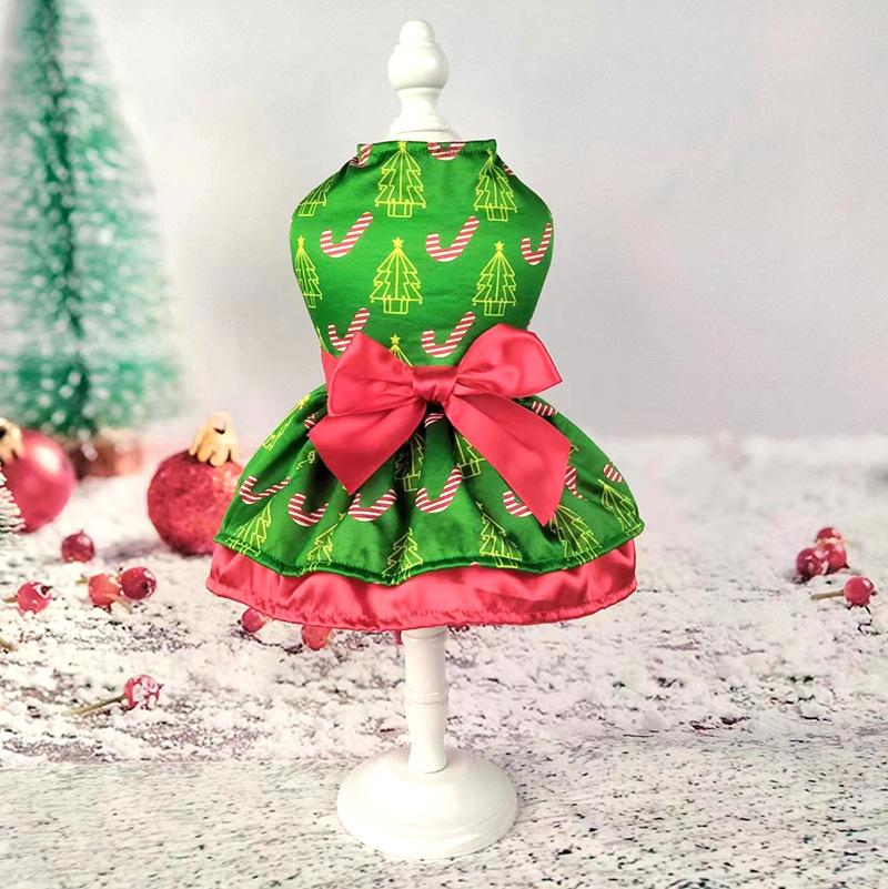 Pet Clothes Christmas Dress Double New Bow Christmas Tree Snowflake Old Man Elk Fan Red Green