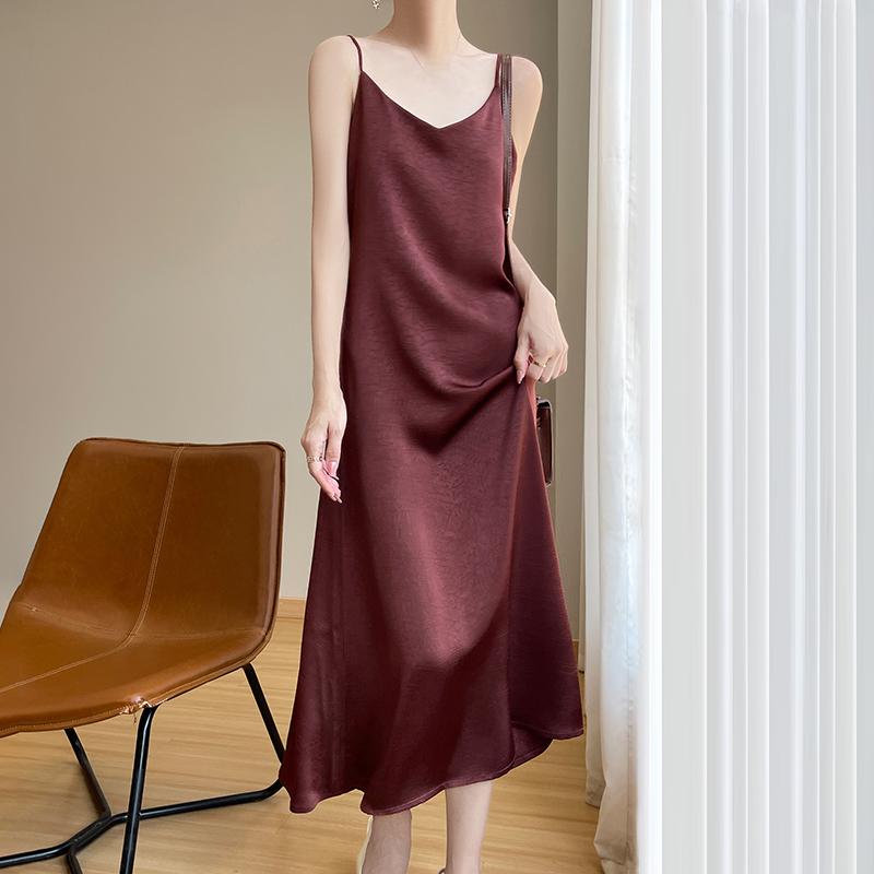 Summer New Style Women's Mulberry Silk Blended Dress Female Slim Waist Medium and Long Commuting Temperament Fashion Breathable Daily Dress