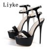 Fashion Liyke Sexy Red High Heels Platform Sandals For Women Fashion Double Buckle Strap Open Toe Wedding Banquet Shoes Big Size 45 46