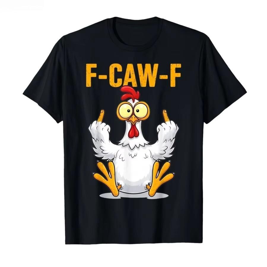 Vintage T Shirt Summer Funny Chicken F-CAW-F What The Heli Poultry Humor Leisure T-Shirts Cotton Tshirt Unisex Breathable Top