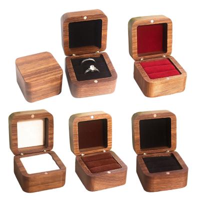 Ring Storage Box Exclusive Engagement Ring Storage Case Velvet Lined Walnut Wood Square Design Compact Jewelry Organizer