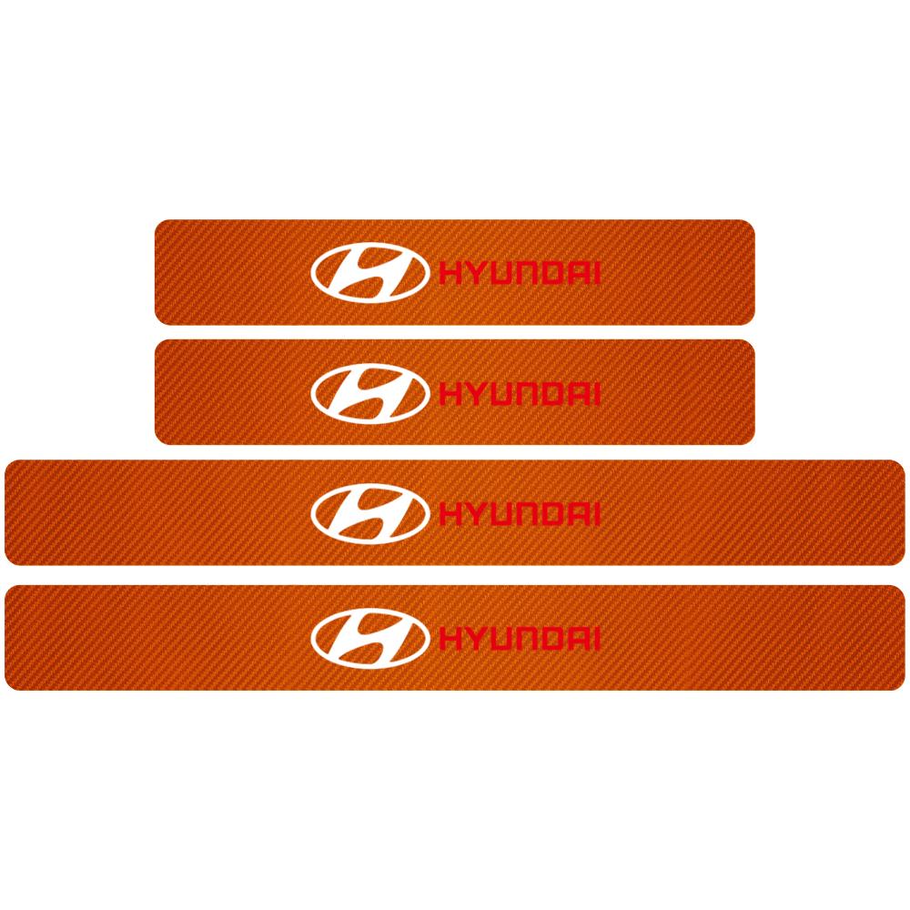 4PCS Car Door Plate Carbon Fiber Threshold Protector Sticker For Hyundai I10 I20 I30 Creta Tucson Solaris Elantra Santa Fe Kona XX45
