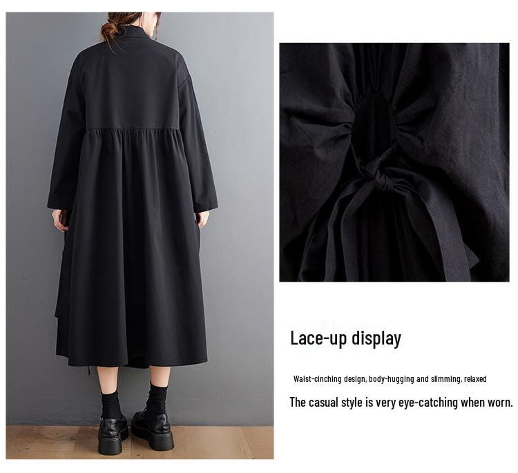 Frühling & Herbst Übergröße Spitze Langarm Hemdblusenkleid