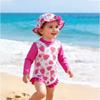 Infant Long Sleeve Snap Button One Piece Swimsuit with Matching Sun Hat Floral Print Baby Swimwear Set UV Protection